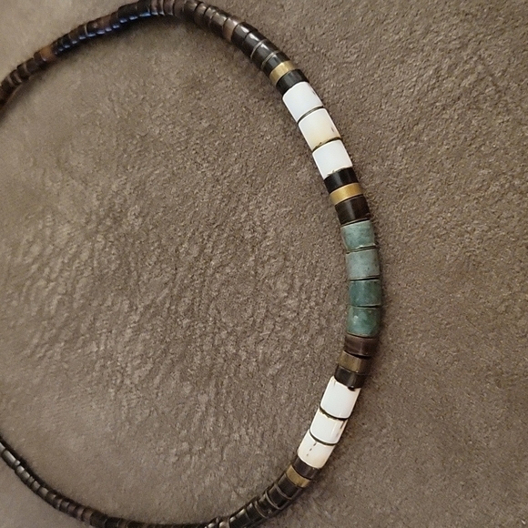 VTG SANTO DOMINGO White Brown Pen Heishi Shell Turquoise Brass Unisex Necklace - Picture 2 of 6